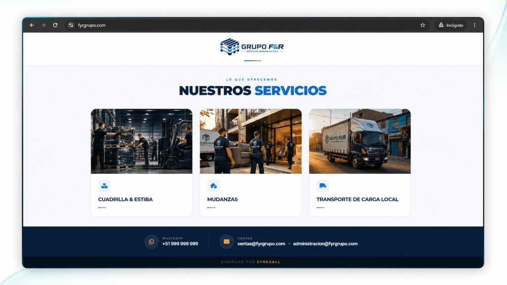 Captura del sitio FYR Grupo